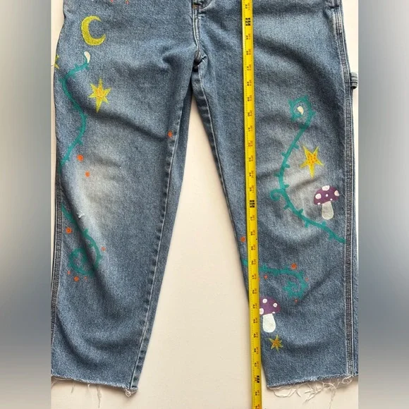 Festival Overalls Boho‎ Painted Denim Girls or Women’s XXS - Picture 10 of 16
